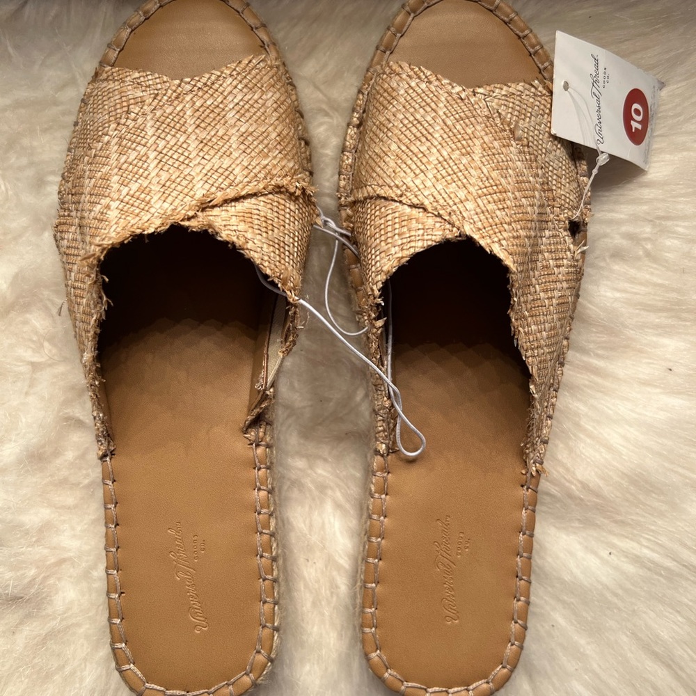 Straw Espadrille Slide Sandals